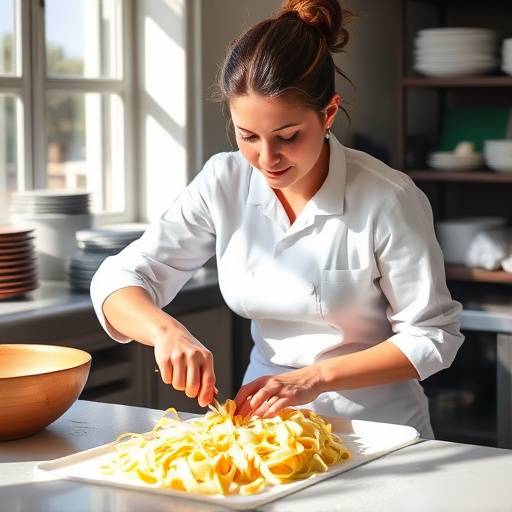 Sofia Esposito, aiuto cuoco del Ristorante Bella Napoli, mentre prepara la pasta fresca